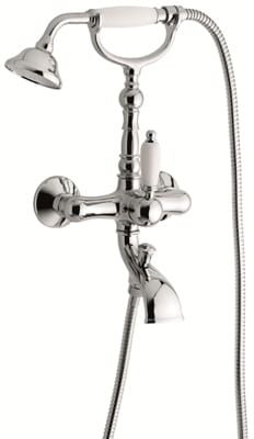 Bateria wannowa Retro ścienna ze słuchawką prysznicową Emmevi Laguna 40011CR chrom