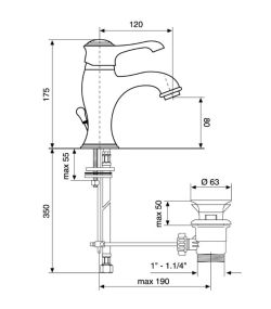Bateria umywalkowa stojąca z korkiem Emmevi Tiffany 6003