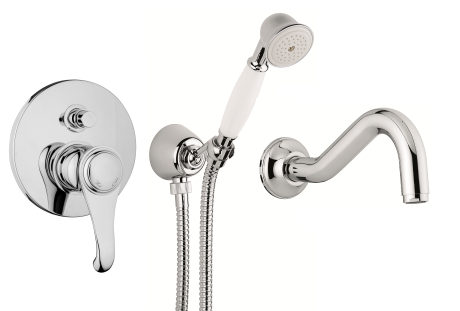 Przejdź do produktu Zestaw natryskowy podtynkowy Retro ze słuchawką prysznicową i wylewką Emmevi Tiffany TIF015ZWWCR chrom połysk