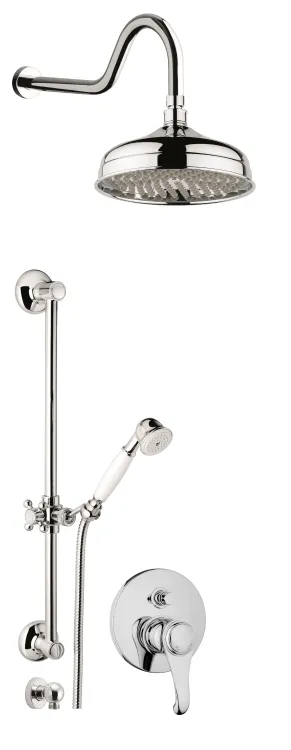 Zestaw natryskowy podtynkowy Retro z deszczownicą 20 cm i drążkiem prysznicowym Emmevi Tiffany TIF015ZN1A.CR chrom połysk