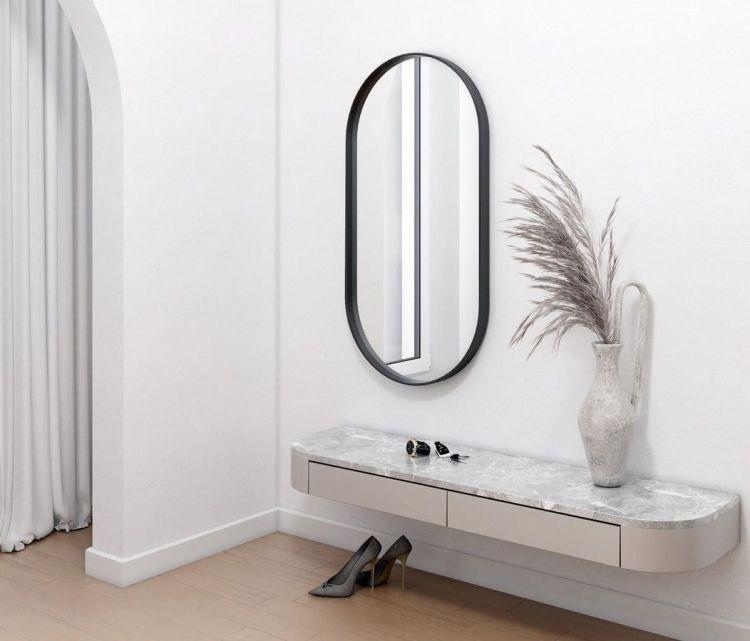 AVONA lustro owalne w ramie 50x100cm, czarny mat