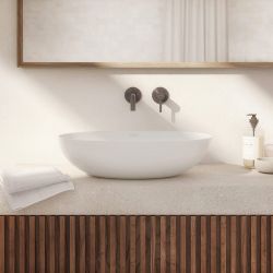 Biała, matowa umywalka nablatowa 60x35 cm Omnires SHELL M+ SHELLUNBM