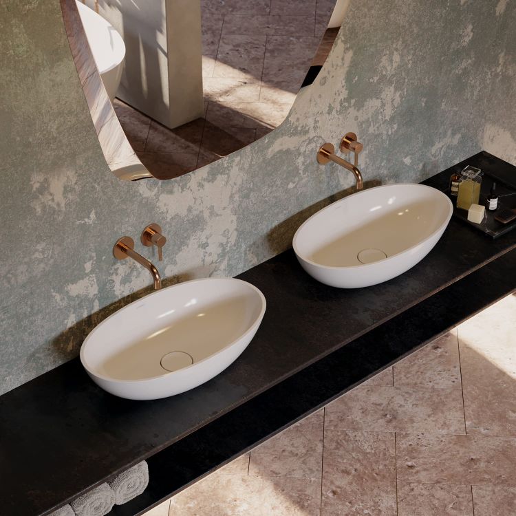 Biała umywalka nablatowa 60x35 cm Omnires SHELL M+ SHELLUNBP