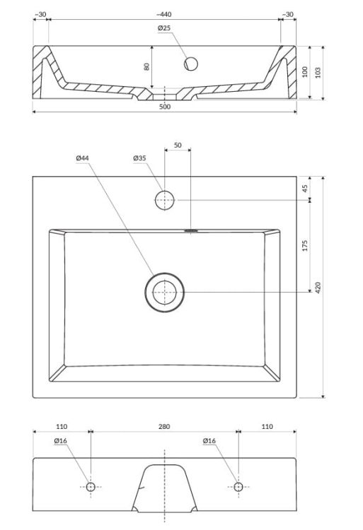Biała umywalka nablatowa 50x42 cm Omnires THASOS M+ THASOS500ZPBP biały połysk