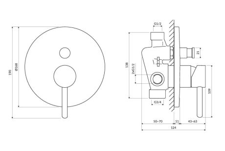 Przejdź do produktu Y bateria prysznicowo-wannowa podtynkowa Omnires Y1235CP miedź połysk