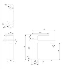Bateria umywalkowa stojąca 15 cm Omnires Baretti BA7810