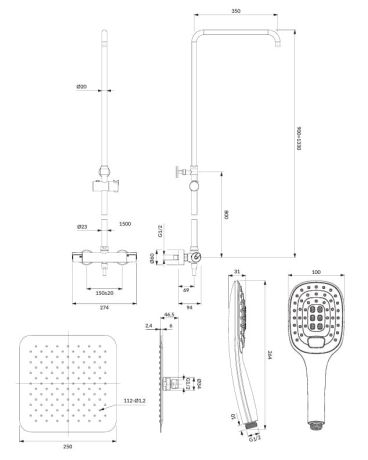 Przejdź do produktu Kolumna prysznicowa termostatyczna z deszczownicą kwadratową 25x25 cm i słuchawką prysznicową Omnires Y1244DCR chrom