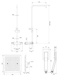 Kolumna prysznicowa termostatyczna z deszczownicą kwadratową 25x25 cm i słuchawką prysznicową Omnires SYSY11/N/6