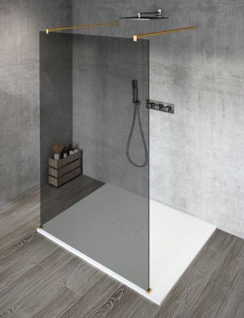 Przejdź do produktu VARIO GOLD MATT jednoczęściowa kabina przysznicowa Walk-In, szkło dymione, 1100 mm