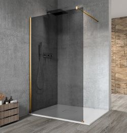 VARIO GOLD MATT jednoczęściowa kabina przysznicowa Walk-In, montaż przy ścianie, szkło dymione, 900 mm