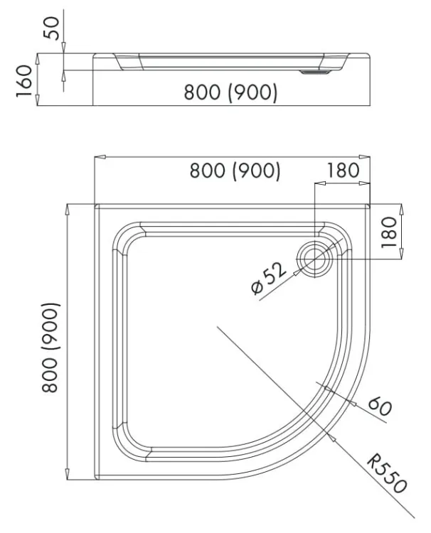 Brodzik prysznicowy półokrągły 90x90 cm Omnires Invest Project INVESTPROJECT90