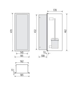 Do zabudowy kaflami schowek podtynkowy WC do szczotki  18x45x15 cm MCJ stal nierdzewna kołnierz typu Zero Z.PWAT WC 450