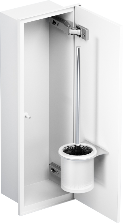Do zabudowy kaflami schowek podtynkowy WC do szczotki 18x45x15 cm MCJ stal nierdzewna lakierowana na biało kołnierz typu Zero Z.PWAT WC LWH 450