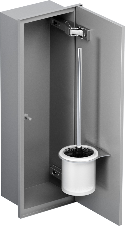Do zabudowy kaflami schowek podtynkowy WC do szczotki 18x45x15 cm MCJ stal nierdzewna lakierowana na szaro kołnierz typu Zero Z.PWAT WC LGR 450