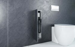 Do zabudowy kaflami schowek podtynkowy WC do szczotki i papieru toaletowego 18x60x15 cm MCJ stal nierdzewna kołnierz typu Zero Z.PWAT WC 600