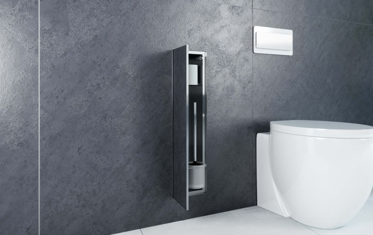 Do zabudowy kaflami schowek podtynkowy WC do szczotki i papieru toaletowego 18x60x15 cm MCJ stal nierdzewna kołnierz typu Zero Z.PWAT WC 600