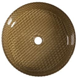 MARAGUA grawerowana szklana umywalka nablatowa Ø 39,5 cm, złoto
