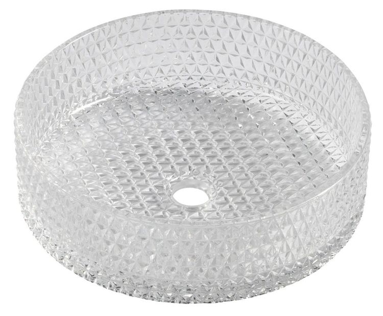 MARAGUA grawerowana szklana umywalka nablatowa Ø 39,5 cm, przezroczysta