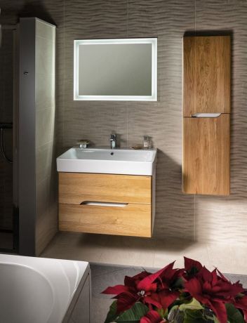 Przejdź do produktu Zestaw łazienkowy MEDIENA 80, biały mat/dąb natural