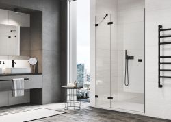 Drzwi prysznicowe 110 cm do wnęki z elementem stałym i czarnym profilem SanSwiss Black Line Annea AN13WG1100607+V.ANE.06