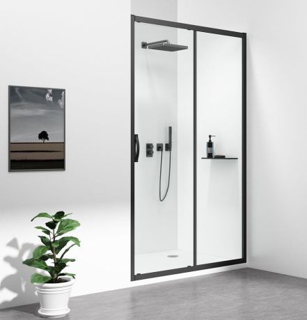 Przejdź do produktu SIGMA SIMPLY BLACK drzwi prysznicowe przesuwne 1200mm, szkło czyste