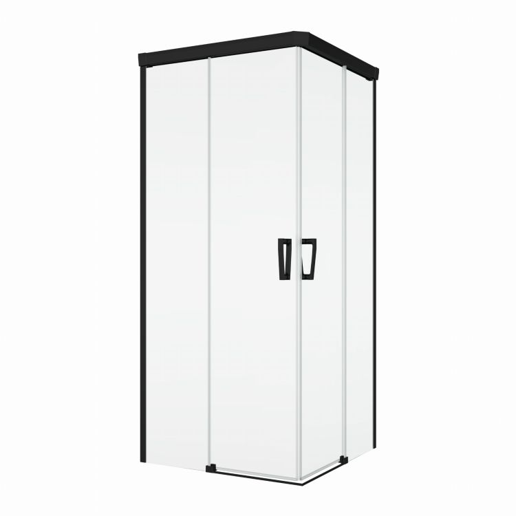 Czarna kabina prysznicowa 80x80x200 cm z drzwiami rozsuwanymi z elementem stałym i wejściem narożnym Sanswiss Cadura Black Line CAE2G0800607+CAE2D0800607 czarny mat