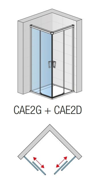 Kabina prysznicowa z drzwiami rozsuwanymi z elementem stałym i wejściem narożnym Sanswiss Cadura  CAE2G+CAE2D