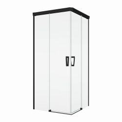 Czarna kabina prysznicowa 100x100x200 cm z drzwiami rozsuwanymi z elementem stałym i wejściem narożnym Sanswiss Cadura Black Line CAE2G1000607+CAE2D1000607 czarny mat