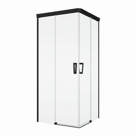 Przejdź do produktu Czarna kabina prysznicowa 100x100x200 cm z drzwiami rozsuwanymi z elementem stałym i wejściem narożnym Sanswiss Cadura Black Line CAE2G1000607+CAE2D1000607 czarny mat