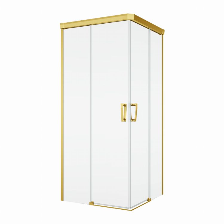 Kabina prysznicowa 75x75x200 cm ze złotymi profilami i rozsuwanymi drzwiami Sanswiss Cadura Gold Line CAE2G0751207+CAE2D0751207