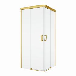 Kabina prysznicowa 120x120x200 cm ze złotymi profilami i rozsuwanymi drzwiami Sanswiss Cadura Gold Line CAE2G1201207+CAE2D1201207