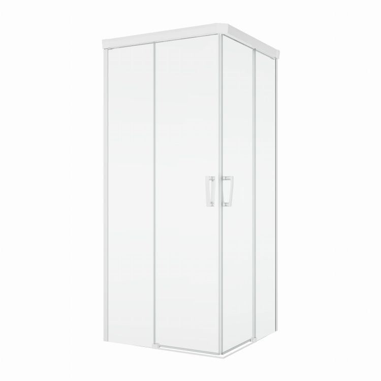 Biała kabina prysznicowa 75x75x200 cm z drzwiami rozsuwanymi z elementem stałym i wejściem narożnym Sanswiss Cadura White Line CAE2G0750907+CAE2D0750907 biały mat