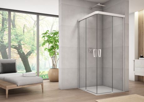 Przejdź do produktu Kabina prysznicowa 120x120x200 cm z drzwiami rozsuwanymi i białymi profilami Sanswiss Cadura White Line CAE2G1200907+CAE2D1200907