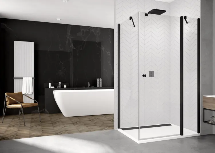 Kabina prysznicowa 100x70x200 cm z czarnymi, matowymi profilami SanSwiss Solino Black Line SOL1310000607+SOLT107000607+V3.SOL.06