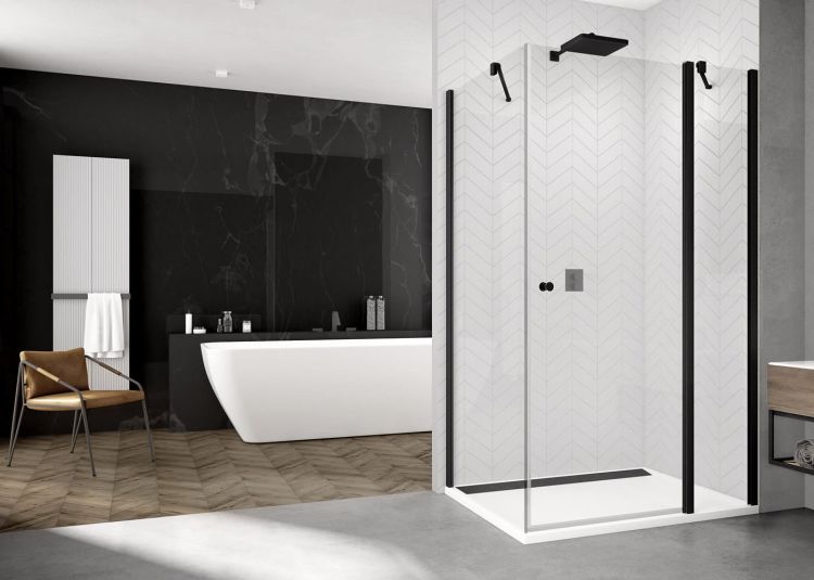 Kabina prysznicowa 100x100x200 cm z czarnymi, matowymi profilami SanSwiss Solino Black Line SOL1310000607+SOLT110000607+V3.SOL.06