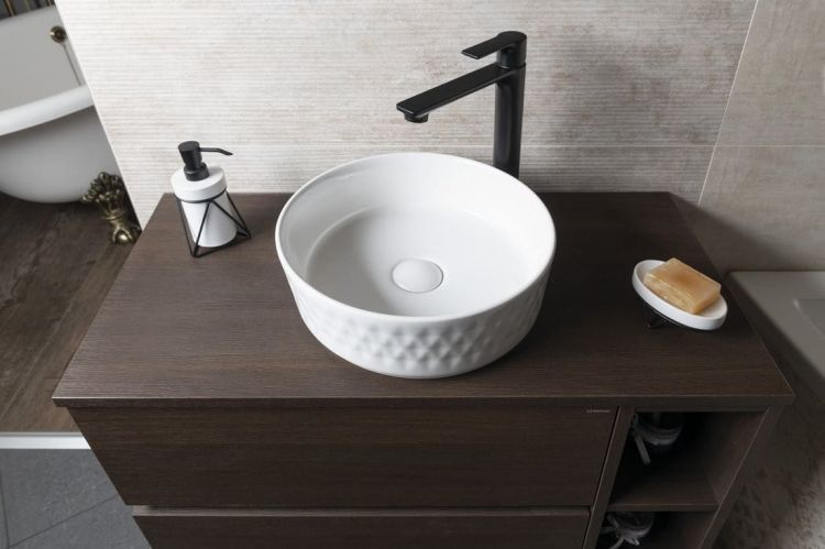 ROMBO umywalka ceramiczna nablatowa, średnica 36cm, biały