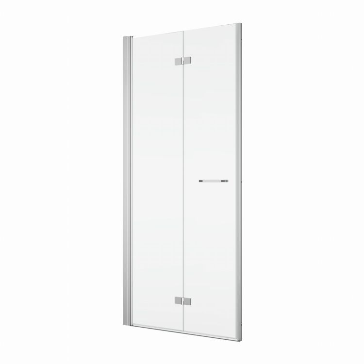 Drzwi prysznicowe 90 cm do wnęki dwuczęściowe składane SanSwiss Solino SOLF109005007+V.SOL.50 srebrny połysk