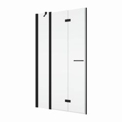 Drzwi prysznicowe 140 cm do wnęki z czarnymi profilami, dwuczęściowe składane SanSwiss Solino BlackLine SOLF131400607+V.SOL.06