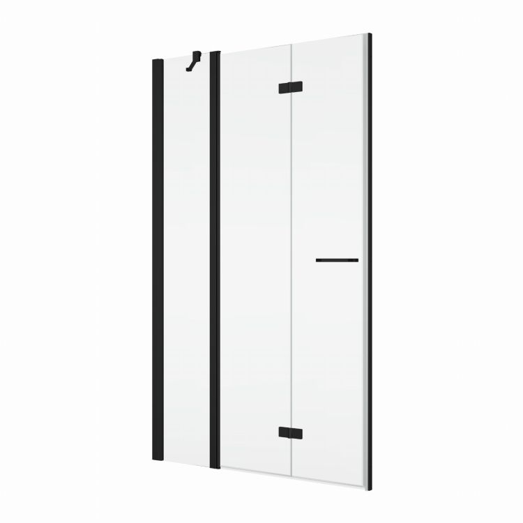 Drzwi prysznicowe 140 cm do wnęki z czarnymi profilami, dwuczęściowe składane SanSwiss Solino BlackLine SOLF131400607+V.SOL.06