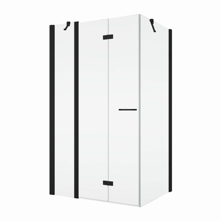Kabina prysznicowa 100x100 cm z czarnymi profilami, dwuczęściowe składane SanSwiss Solino BlackLine SOLF131000607+SOLT110005007