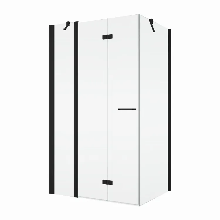 Kabina prysznicowa 140x80 cm z czarnymi profilami, dwuczęściowe składane SanSwiss Solino BlackLine SOLF131400607+SOLT108005007