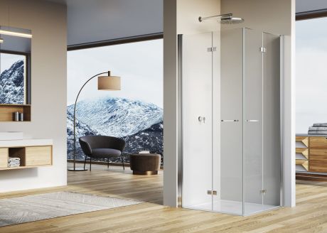 Przejdź do produktu Kabina prysznicowa 120x120x200 cm z drzwiami dwuczęściowymi składanymi SanSwiss Solino SOLF112005007+SOLF112005007 srebrny połysk