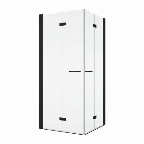Przejdź do produktu Kabina prysznicowa 90x90x200 cm z czarnymi profilami i drzwiami dwuczęściowymi, składanymi SanSwiss Solino BlackLine SOLF109000607+SOLF109000607