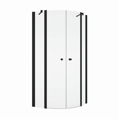 Przejdź do produktu Kabina prysznicowa półokrągła 80x80x200 cm z czarnymi profilami i drzwiami dwuczęściowymi SanSwiss Solino BlackLine SOR5508000607