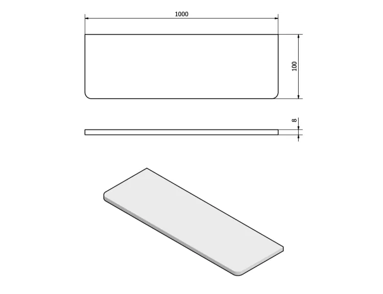 Półka szklana 1000mm, czarna/szkło czyste