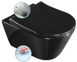 AVVA WC wiszące z funkcją bidetu, Rimless, 35,5x53cm, czarny połysk + deska WC slim Soft Close, czarny połysk