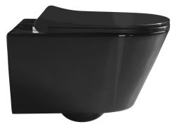 AVVA WC wiszące z funkcją bidetu, Rimless, 35,5x53cm, czarny połysk + deska WC slim Soft Close, czarny połysk