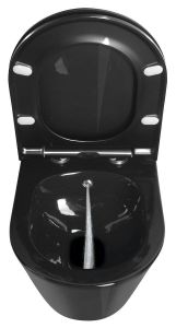 AVVA WC wiszące z funkcją bidetu, Rimless, 35,5x53cm, czarny połysk + deska WC slim Soft Close, czarny połysk