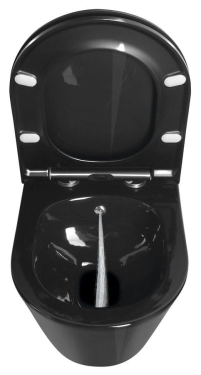 AVVA WC wiszące z funkcją bidetu, Rimless, 35,5x53cm, czarny połysk + deska WC slim Soft Close, czarny połysk