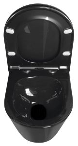 AVVA WC wiszące, Rimless, 35,5x53cm, czarny połysk + deska WC slim Soft Close, czarny połysk